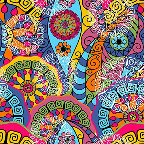 Boho Mandala Stoff Meterware, Hippie Bohemian Blumendruck Polsterstoff für Stühle, Vintage bunter abstrakter geometrischer dekorativer wasserdichter Outdoor-Stoff, 920 x 150 cm Yards, hellblau