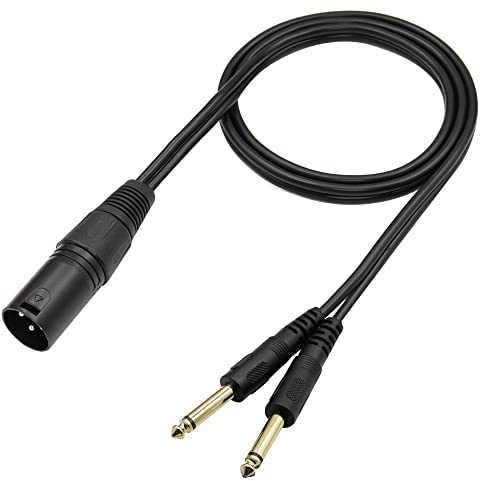 QIANRENON Cable divisor estéreo XLR macho a TS dual 1/4 de 3 pines XLR a doble 6,35 mm mono Y divisor de conversión Cable de audio para micrófono, guitarras amplificadoras, 1 m/3,2 pies