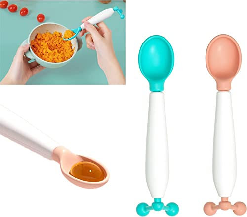 BIERDAN Cuillère pour enfants, cuillères tout-petits à changement de couleur rotative 360 °, détection température gravité avec poignée antidérapante