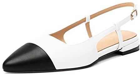 Women's Classic Cap Toe Ballet Flats Low Heels Pointed Toe Heeled Pumps Casual Comfort Slip On Flats Shoes White UK3