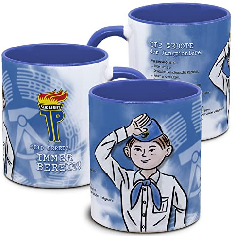 DDR Tasse: Gebote der Jungpioniere - DDR Pionier, Pioniergruß, Seid bereit - immer bereit, Ostalgie, Nostalgie, Geschenk, Retro, blau