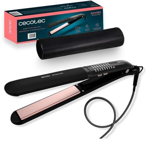 Cecotec Plancha de Pelo Bamba RitualCare 1200 Titanium Ion Touch. 60 W, Revestimiento de Titanio, Selector Táctil y con Ion Real, Calentamiento Rápido, Placas Flotantes, Temperatura Regulable