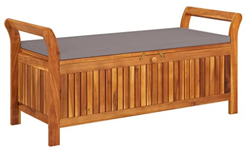 vidaXL Garten Truhenbank, Gartenbank mit Kissen Armlehnen, Sitzbank Bank mit viel Stauraum, Holzbank Kissenbox Parkbank, Massivholz Akazie