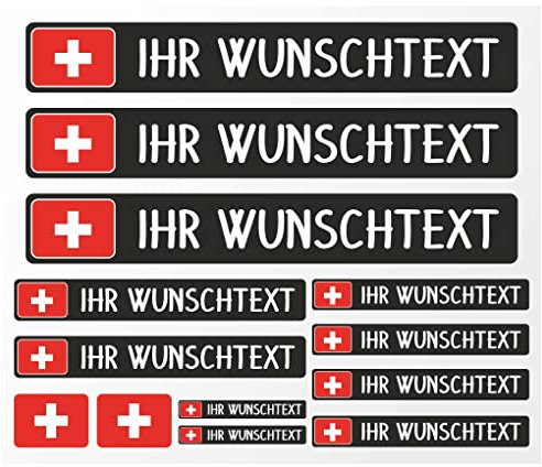 Samunshi® Fahrrad Namensaufkleber Schweiz Flagge - Name für Auto Motorrad Fahrrad Helm - Aufkleber Sticker Set personalisiert - Tuningaufkleber