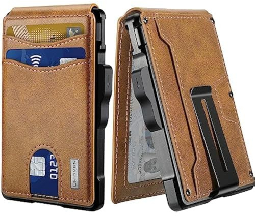 umoven Geldbörse für Herren – mit Geldklammer, schlanke Lederfächer, RFID-blockierend, Bifold minimalistische Geldbörse