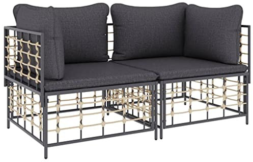 vidaXL Ecksofa 2 STK., Modular Gartenmöbel mit Kissen, Sofa Lounge Sessel für Garten Terrasse Balkon, Gartensofa Gartensessel, Poly Rattan