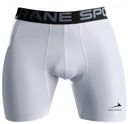 Rane Sports Kompressionsshorts für Herren, Basis-Trainingsshorts, eng anliegend, schnelltrocknend und atmungsaktiv, Weiß / mit Seitentaschen, M