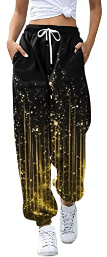Fashion Casual Loose Sports Trousers Retro Ladies Printed Drawstring Pants Stretch Pants Women Gold