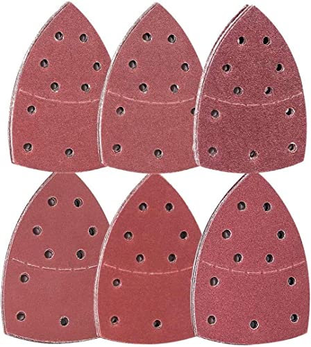 60 Pezzi Carta Vetrata per Levigatrice Mouse - Carta Abrasiva 11 Fori 105x152 mm Fogli Abrasivi per Levigatrice a Delta Elettrica con Ganci e Anelli 40 60 80 120 180 240 Grana per Black e Decker