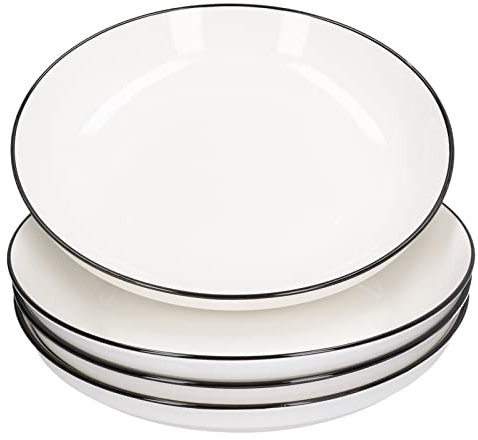 Juego de 4 Platos Llanos, Plato de Cerámica de 8 Pulgadas, Plato de Pescado para Ensaladas Blancas, Plato de Pescado Moderno, Vajilla de Cocina para el Hogar, Restaurante, Horno, Lavavajillas, Microon