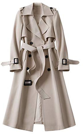 KBOPLEMQ Trench-coat pour femme - Cardigan à double boutonnage - Manteau long coupe-vent - Coupe-vent - Manteau de transition - Cardigan à revers long - Couleur unie - Coupe-vent - Avec poches, beige,