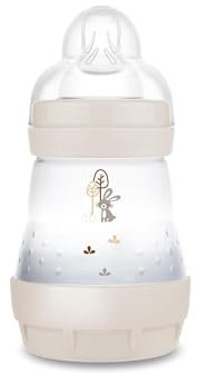 MAM Easy Start Anti-Colic Babyflasche (160 ml), Milchflasche für die Kombination mit dem Stillen, Baby Trinkflasche mit Bodenventil gegen Koliken & Sauger Größe 1, 0+ Monate, Hase, beige