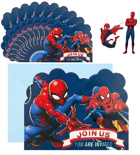 Wirhaut Einladungskarten Kindergeburtstag 10 Stück Spider-man Einladungskarten mit Umschlägen, Superheld Thematisch Partyeinladungen, Geburtstagseinladungen für Jungen Mädchen Kinder