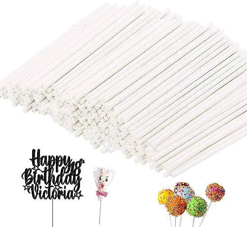 PB TECH Round White Cake Pop Sticks, Lollipop Sticks, Craft Sticks Ideal for Cake Topper, Chocolate Fountain and Fruits with 15cm Length / 3mm Diameter (Pack of 100)