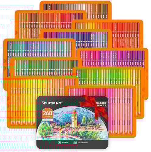 Shuttle Art Buntstifte Set, Buntstifte für Erwachsene mit 260 lebendige Farben, bruchfeste, weiche Holzstifte für Erwachsene und Kinder in Blechbox, Farbstifte zum Zeichnen, Malen, Skizzieren