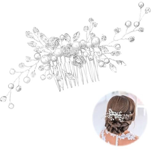 Bride Flower Wedding Hair Vines Crystal Hair Piece Bridal Hair Accessories Pearl Hair Pins Headpieces Accessories Handmade Flower Rhinestone Headpiece for Brides Bridesmaids Women Girls