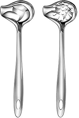 OUSIKA Filtri for Alimenti Scolapasta con Cucchiaio for Pentola Calda a Forma di Bocca in Acciaio Inossidabile, Manico Lungo e Addensato, Cucchiaio da Zuppa for Cucina Schiumarola
