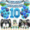 WAZIWE Gaming Deko Geburtstag Junge, Geburtstagsdeko Jungen 10 jahre beinhaltet Ballon Girlande, Geburtstagsbanner, Tortendeko, Gamer Deko, Folienballon 10
