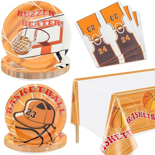 Hegbolke Basketball Party Supplies Serve 20-61Pcs Teller Servietten Tischtuch für Jugendliche Kinder Jungen Baby Fans Basketball Team Party Supplies