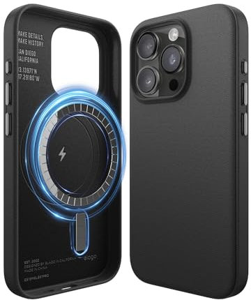 elago Magnetisch Leder Hülle Kompatibel mit iPhone 16, 15, 14, 13, 12 Serie (Schwarz, iPhone 15 Pro)