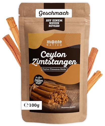 Ceylon Zimtstangen Monte Nativo (100g) - aromatisch Ceylon Zimt ganz - als Gewürz oder Zimtstangen deko - Zimtstangen essbar, perfekt für Glühwein und Wintertee - Weihnachten Gewürze-Cinnamon sticks