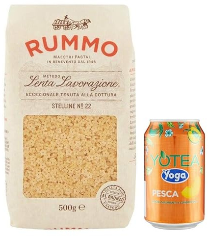 8er-Pack Rummo Pasta Stelline N°22,Italienische Nudeln aus Hartweizengrieß,500g + 1er-Pack Yoga Eistee Pfirsich 330ml Dose