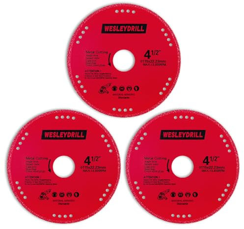 wesleydrill 3 Packs 4-1/2 Diamond Metal Cutting Cut Off Blade, Heavy Duty Multi-Purpose Cutting Wheel, Suitable for 7/8 Angle Grinder Diamond Grinding Disc, Steel, Sheet Metal,Iron