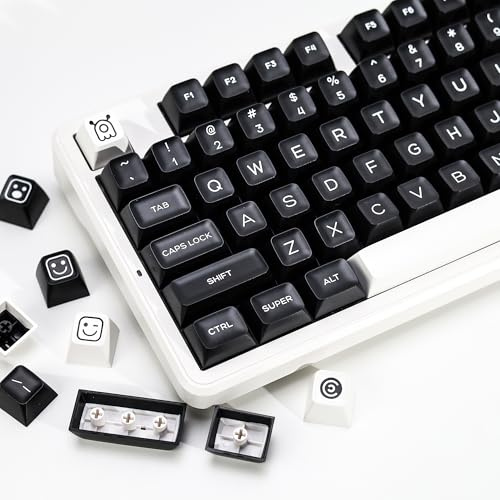 KBDiy WOB PBT Double Shot Keycap Set,160 Keys Black and White Custom Key Caps Similar to SA Profile Keycaps 60 Percent Cute Keycaps for 61/64/68/84/87/100/104/108 Mechanical Keyboard