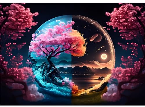 DAERLE Diamond Painting Mondlicht Landschaft, 5D Diamant Painting Bilder Natur Set Erwachsene, DIY Full Diamant Malen nach Zahlen für Wohnzimmer Schlafzimmer Büro Wand Dekoration 40x30cm