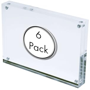 Deflecto 30mm A4 Magnetic Photo Block, Double Sided Acrylic Frame, 6 Pack | Double sided magnetic acrylic block for photos, signs and place cards. Clear freestanding picture display for any counter.