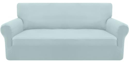 Granbest Strecken Sofabezug 3 Sitzer Superweich Elasthan Sofaüberwurf für Hunde Haustier Couchbezug Möbelschutz mit Elastischen Boden (3 Sitzer, Azureblue)