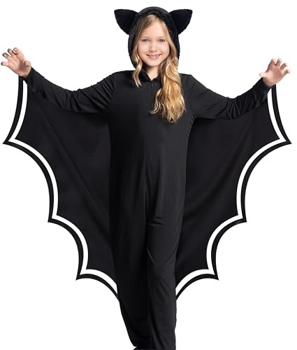 Spooktacular Creations Costume de chauveouris pour enfant, costume avec ailes de chauveouris, combinaison de chauveouris noire pour garçon, fille pour Halloween
