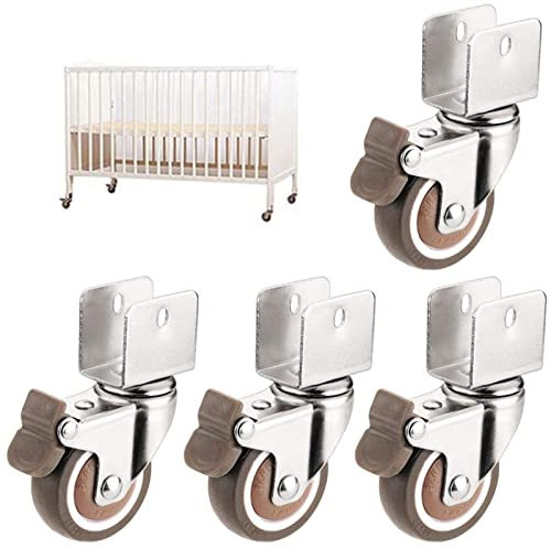 Packung mit 4 Lenkrollen für Möbel, geräuschlose Gummi-Lenkrollen, U-Montageplatte, Kugellager, für Möbel, Blumenständer, Kinderbetten, Tragfähigkeit 50 kg, mit Schrauben (Farbe: 4 * Br (4 * Bremse 18