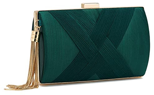 QIUTIMIY Damen Clutch Geldbörsen Abendtasche Quaste Abendhandtasche, Lady Party Fransen Prom Clutches Geldbörse Kette Umhängetasche,Grün