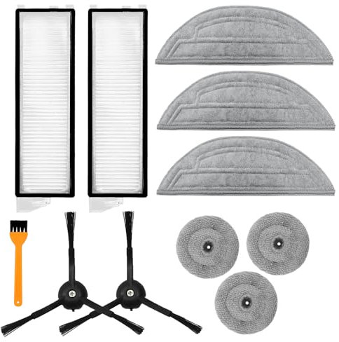 Kit de Pièces de Rechange Compatible avec roborock S8 MaxV Ultra–Comprend 2 Filtres HEPA,2 Brosses Latérales,3 Lingettes de Nettoyage,3 Lingettes Rondes, 1 Brosse