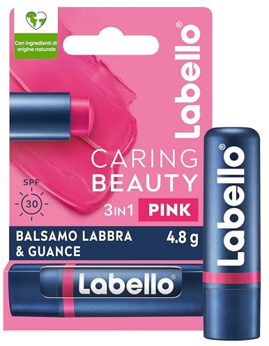 Labello Caring Beauty Lip & Cheek Pink 4.8g Lippen- und Wangen-Lippenpflege mit einer pinken Note, getönter Lippenbalsam und Blush Stick 2 in 1, feuchtigkeitsspendender Lip Balm mit LSF 30 Schutz