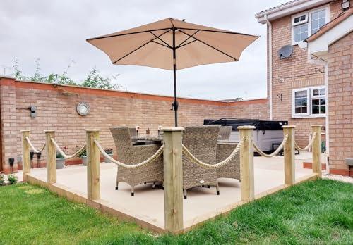 Wooden Post and Rope Kit, Garden, Lawn, NO Dig, Keep off grass, boundary, verge post, richthepostman 600mm high/28mm rope, you message me what TOP you want !IMPORTANT!
