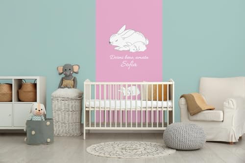 Glücksvilla - tapisserie - Papier peint intissé autocollant pour chambre de bébé - chambre d'enfant - Motif: Lapin - personnalisable avec votre texte - couleur 44 rose pastel (120 x 250 cm)