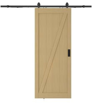 Vente-unique - Porte coulissante avec systéme en applique en bois et MDF - Naturel clair - H205 x L63 cm - BALERMA
