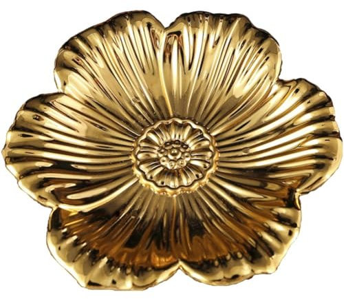 Muteitt Plateau De Bonbons en Forme De Fleur en Métal Doré, Plat De Collier De Boucles d'oreilles De Bijoux De Table, Plateau De Collation De Bonbons, Petit Plateau pour Les Décorations