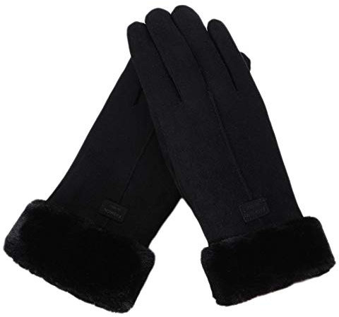 GMBYLBY Damen-Winter-Kunsthandschuhe für Damen, Thermo-Handschuhe, warm, Plüschfutter, kaltes Wetter, winddicht, Fahren elegant, Schwarz , M