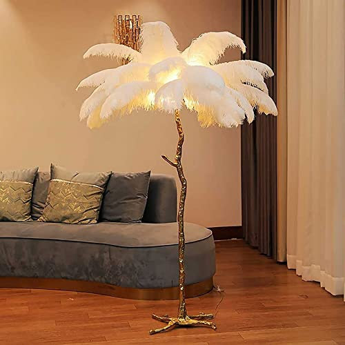 Stehlampe, Stehleuchte, Feder-Eck-Stehlampe, LED-Stehlampe mit hohem Stab und Palmen-Stehlampe mit Federschirm, dimmbare hohe Stehlampe zum Lesen im Schlafzimmer, moderne Steh-Leselampe für die I