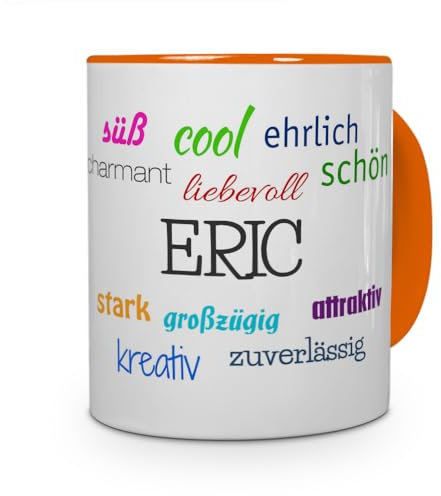 printplanet Tasse mit Namen Eric - Positive Eigenschaften von Eric - Namenstasse, Kaffeebecher, Mug, Becher, Kaffeetasse - Farbe Orange