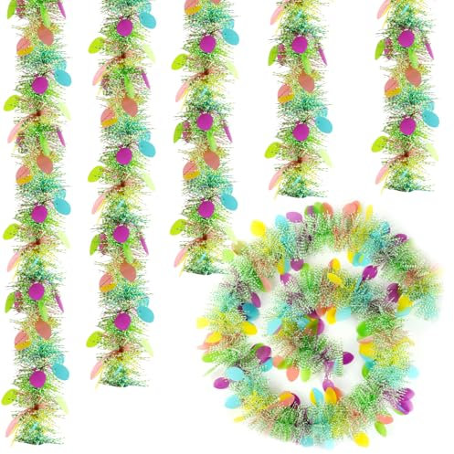 SilverChry Oster Lametta Dekorationen, Oster Girlande aus Kunststoff, Girlande für Draußen, Oster Girlande Frühling Girlande Ei Girlande, Osterdekorationsfest, Osterdeko Banner, Ostern Kranz