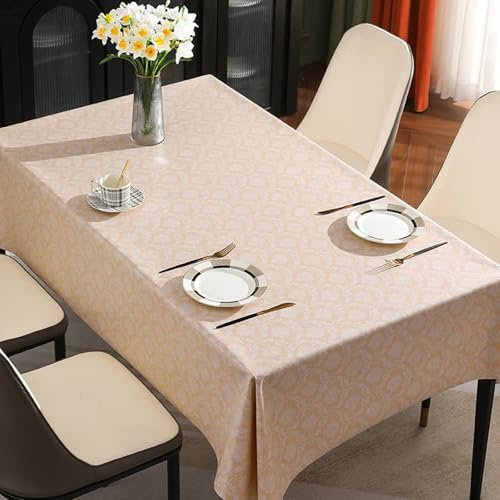 Stfery Tischdecke 140x220 Champagner Home Tischdecke PVC Blumen Tischtuch Mit Fleckenschutz Dauerhaft für Garten