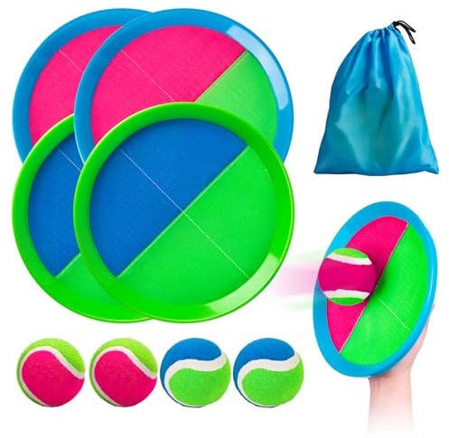 INPODAK Klettballspiel Wasserdicht Wurf Fangspiel Set Klettball Strandspielzeug Wurfspiel Kinder Erwachsene Garten Draußen Strand Spiele mit Aufbewahrungstasche Kinder Geschenke ab 3 Jahre