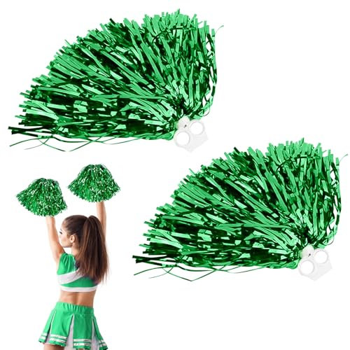 2 Stück Cheerleader Pompons Handblumen, Cheerleading Pompons, Pompoms Cheerleading, Metallfolie Cheerleading Pom Poms, Cheer Poms mit Griff, für Ballspiele,Tänze,WM-Fußballfans Kinder Erwachsene