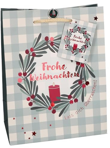 Butzon & Bercker Überraschungspaket Geschenktüte Frohe Weihnachten 23 x 18 x 10 cm – farbig bedruckt mit Folienprägung, Tragekordel und Stern-Brad ... liebevoll zusammengestellt: Große Wundertüte