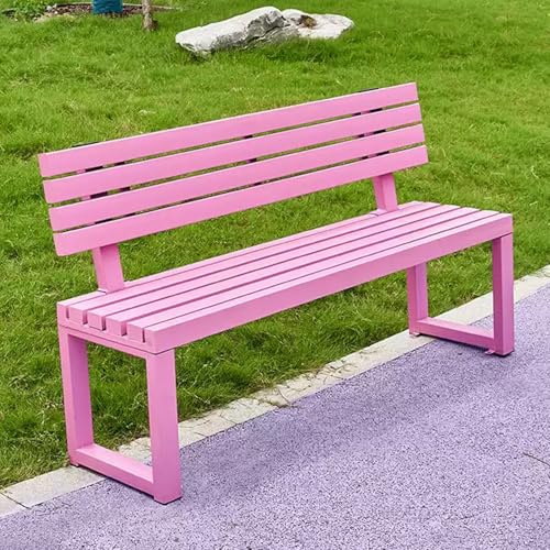 uofgcru Gartenbank mit Lehne Parkbank Massivholzbank Terrassenbänke, Wasserdichtes Metall Wetterfest Robust Stabil Langlebig Gartenmöbel, für Garten Veranda Hof Außenterrassenbank(Pink - 40×150×85cm)