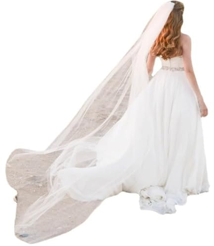 Anevous Lange Einschichtige Brautschleier,Hochzeit Schleier Tüll mit Metall Kamm,Weiche Tropfenschleier für Junggesellinnenabschied,Party,Zubehör,Damen Haarschmuck,Ivory,250 x 160 cm